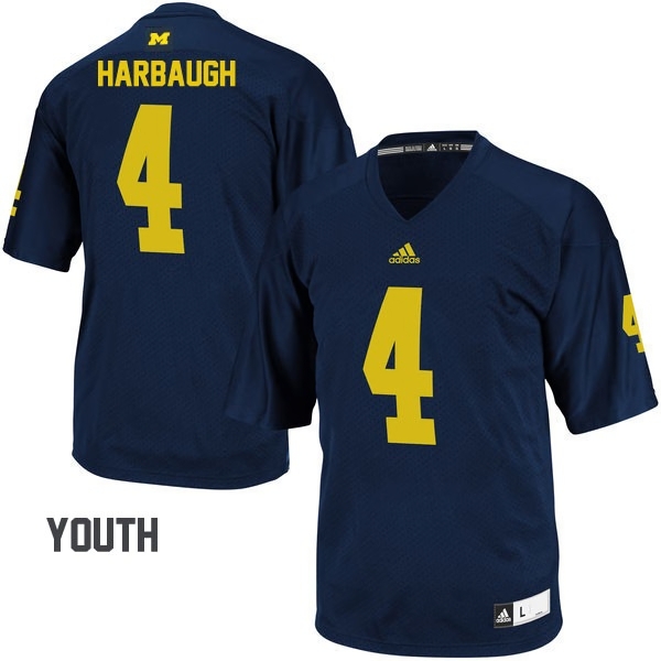 Michigan Wolverines Youth NCAA Jim Harbaugh #4 Navy College Football Jersey QIP5049OX